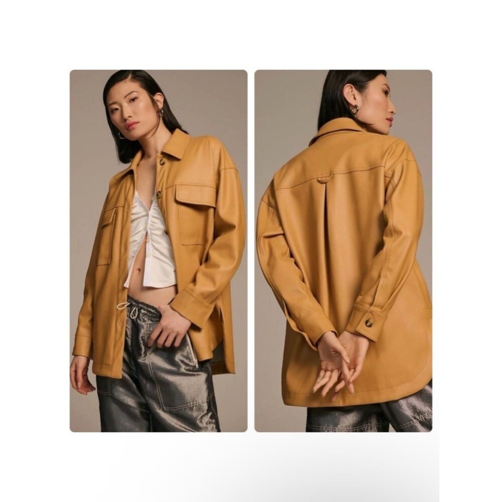 Anthropologie Maeve Faux Leather Oversized Shirt Jacket